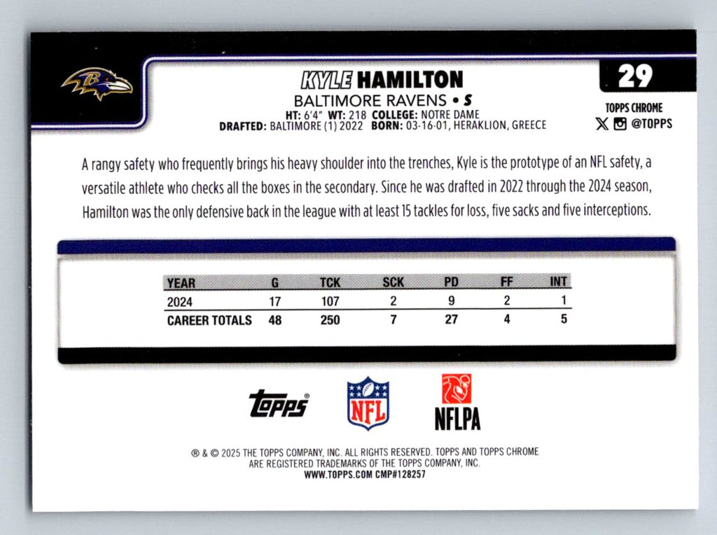 2025 Topps Chrome #29 Kyle Hamilton