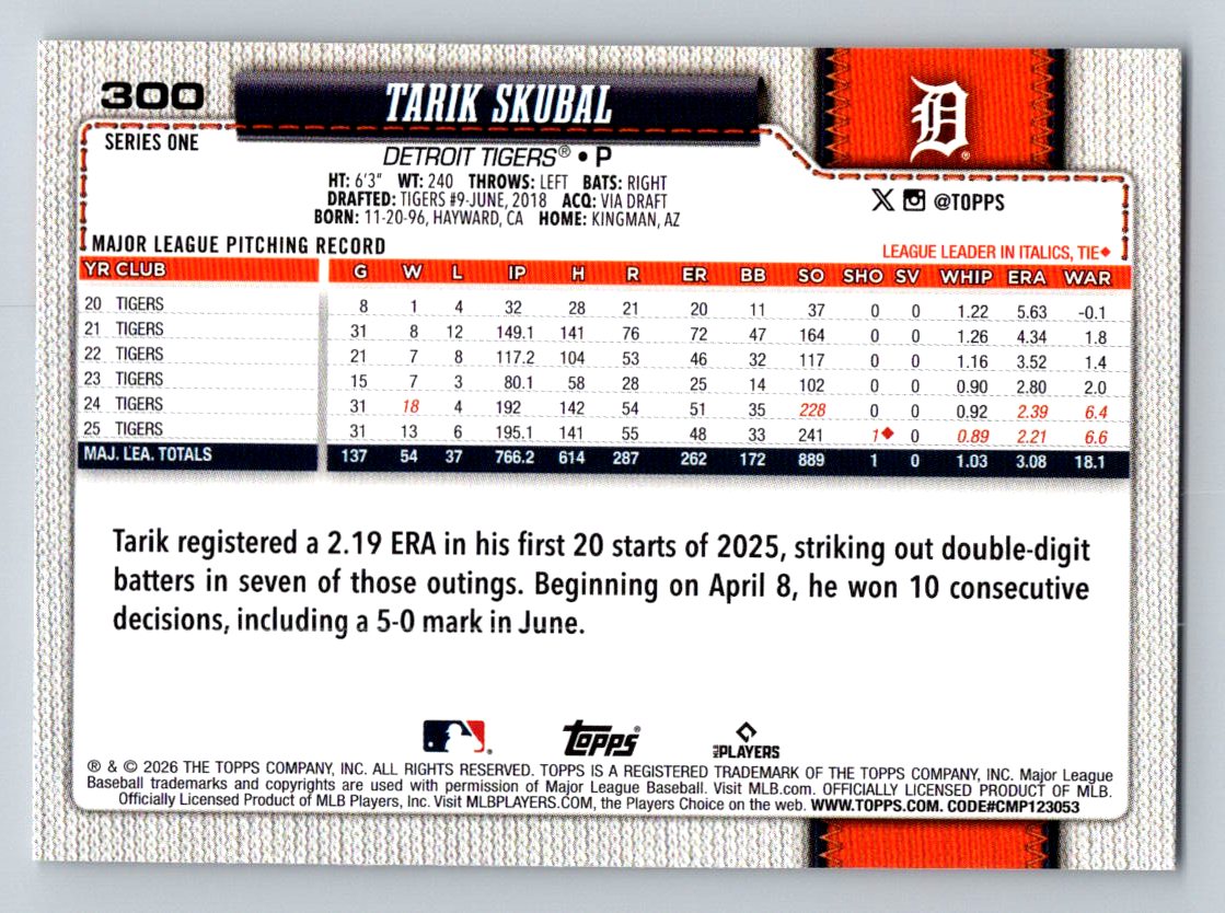 2026 Topps #300 Tarik Skubal