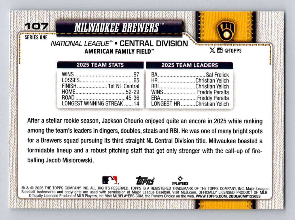 2026 Topps #107 Milwaukee Brewers