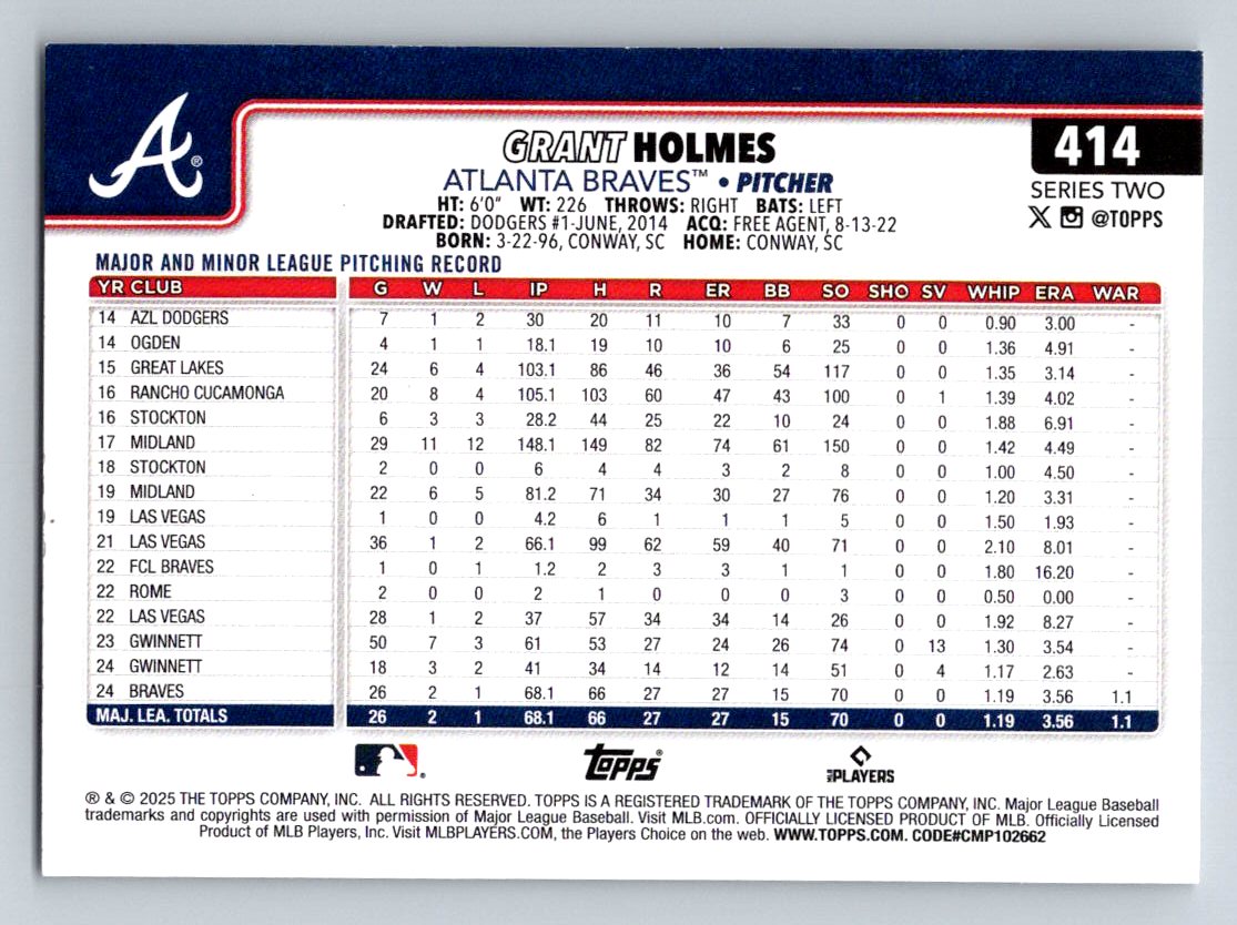 2025 Topps #414 Grant Holmes
