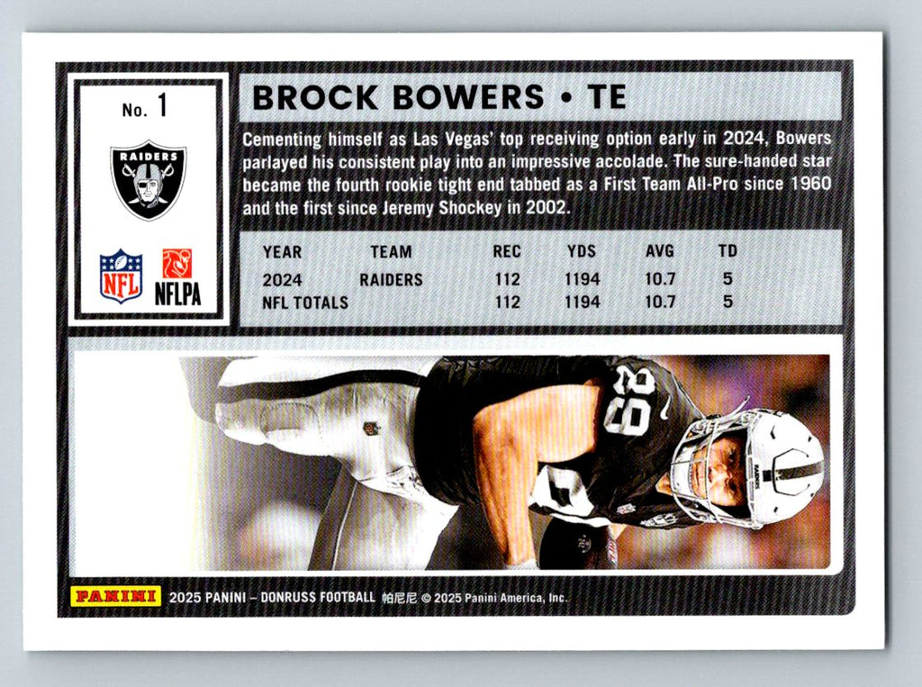 2025 Donruss #1 Brock Bowers Press Proofs Green