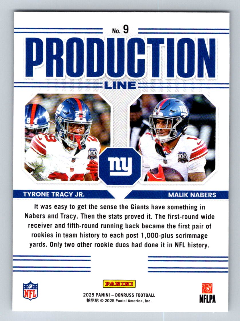 2025 Donruss #9 Malik Nabers / Tyrone Tracy Jr. Production Line