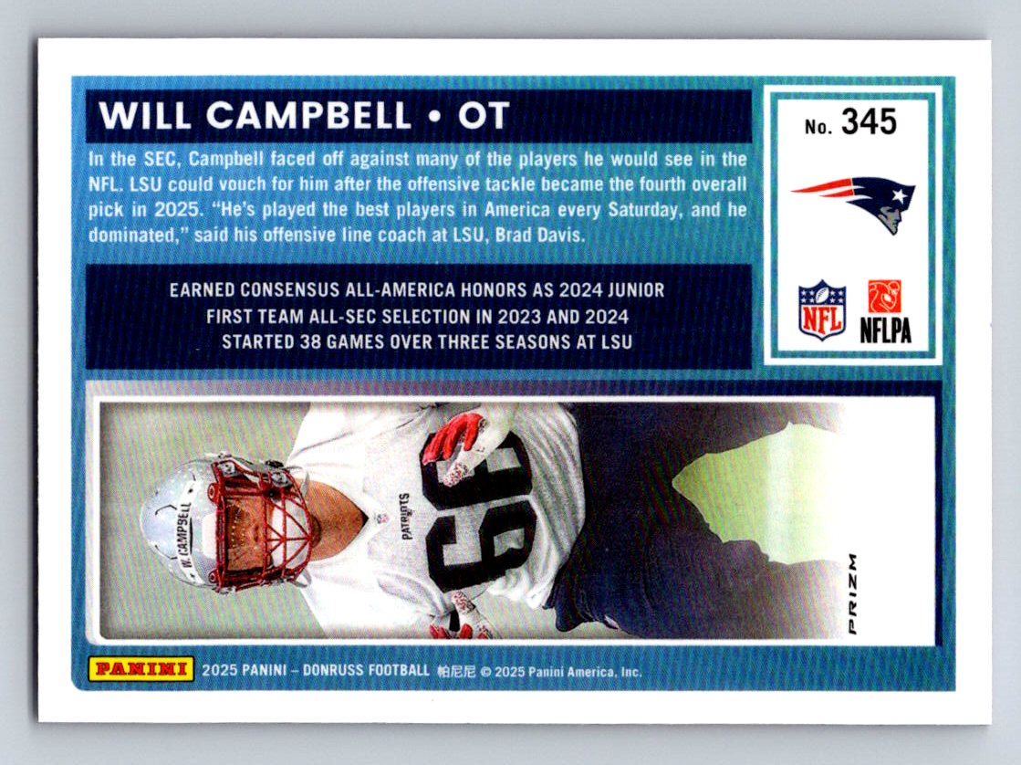 2025 Donruss #345 Will Campbell Optic Rated Rookies Preview Pink
