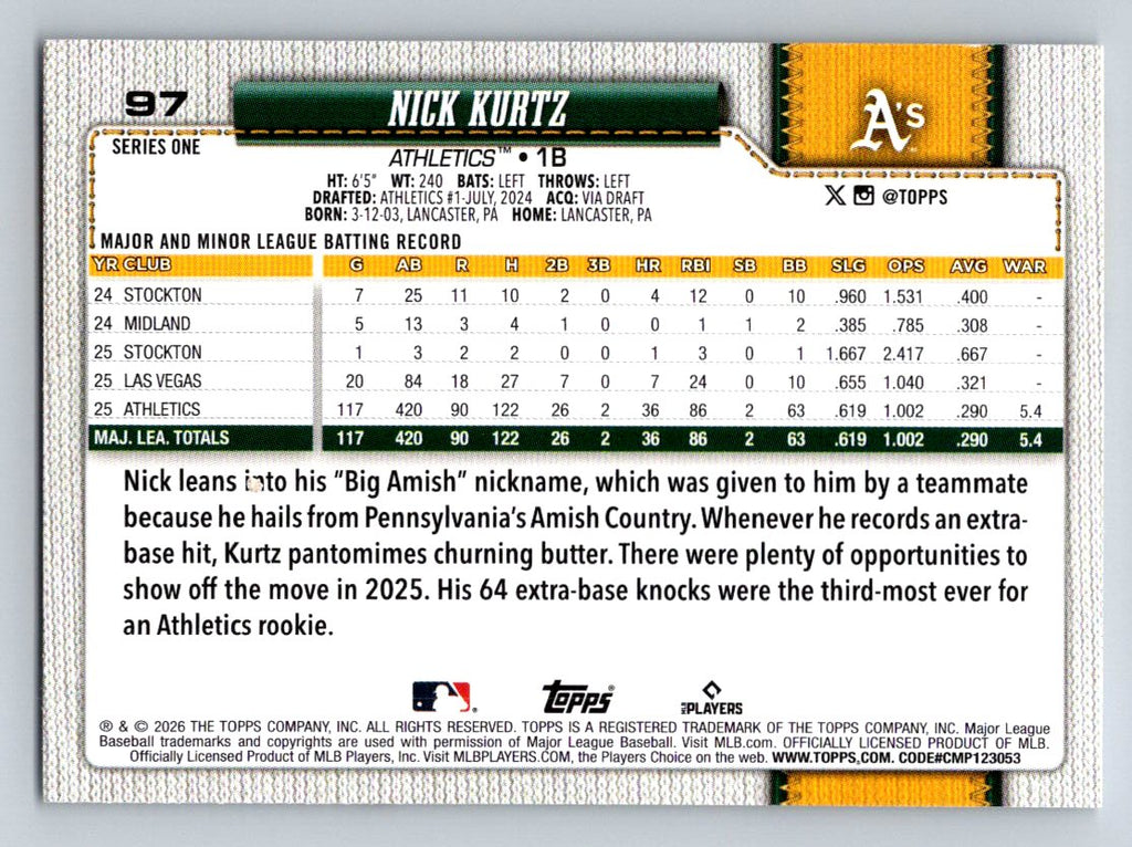 2026 Topps #97 Nick Kurtz