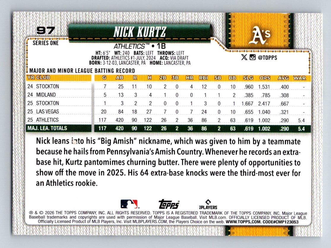 2026 Topps #97 Nick Kurtz