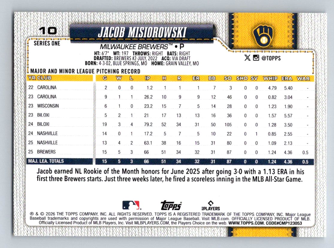 2026 Topps #10 Jacob Misiorowski