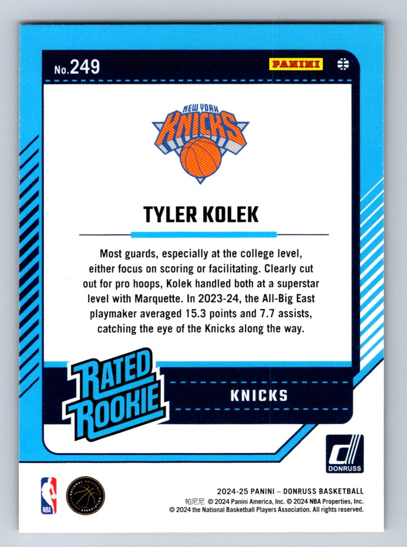 2024-25 Donruss #249 Tyler Kolek Holo Green Laser