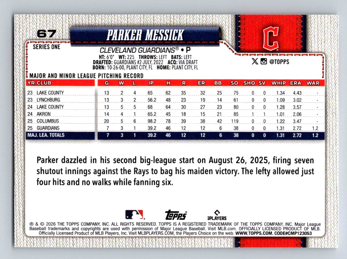 2026 Topps #67 Parker Messick