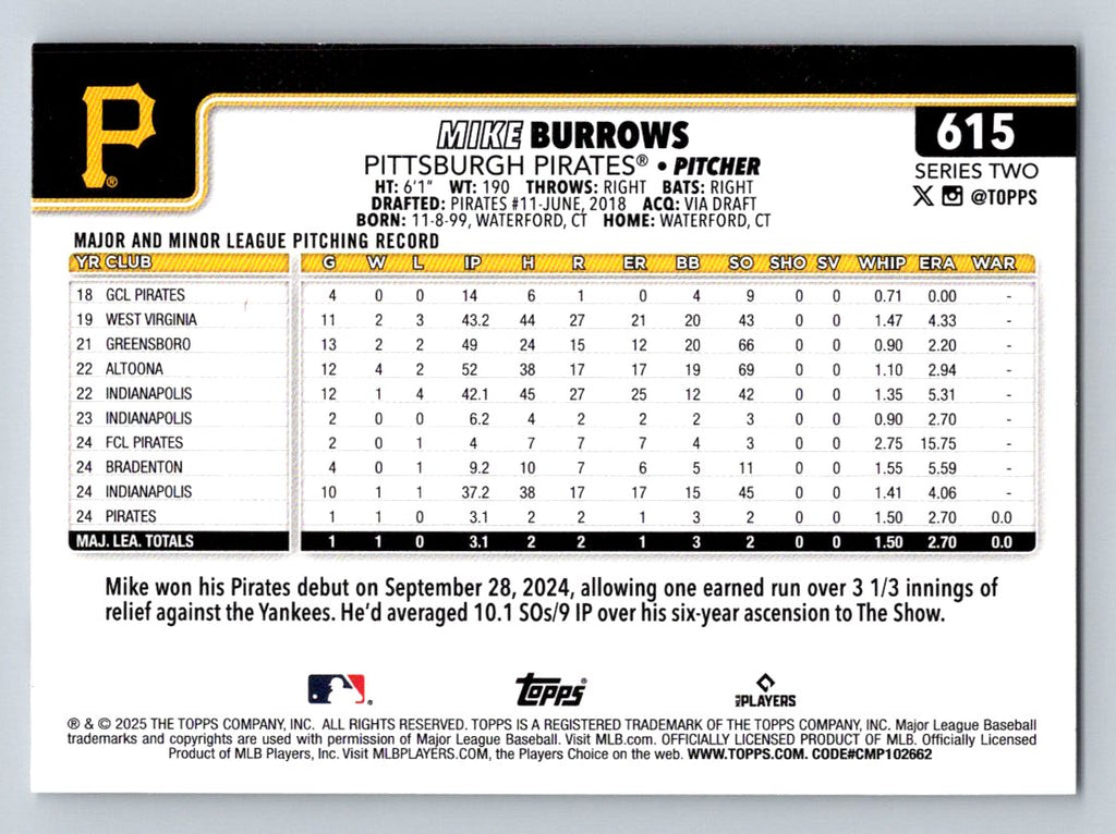 2025 Topps #615 Mike Burrows