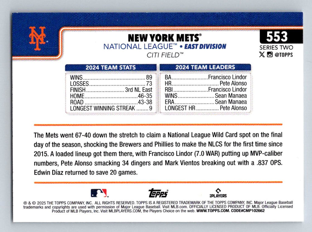 2025 Topps #553 New York Mets