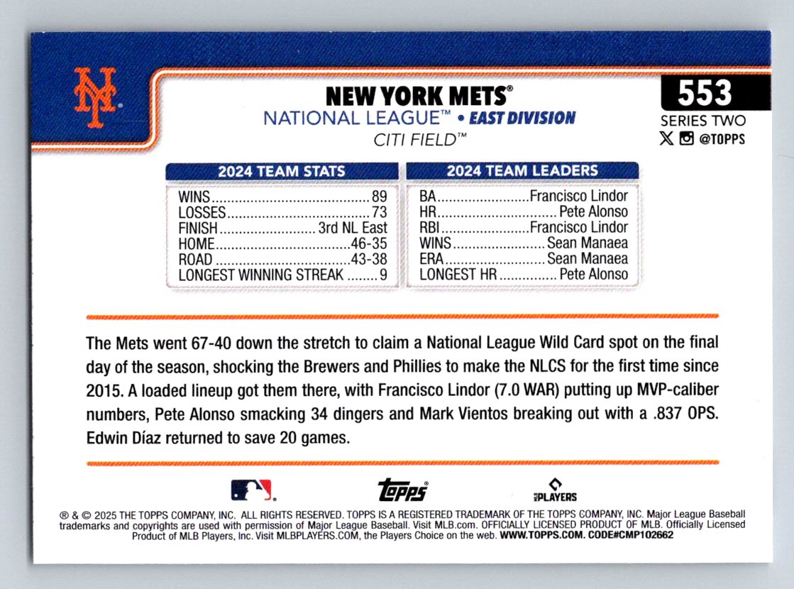 2025 Topps #553 New York Mets