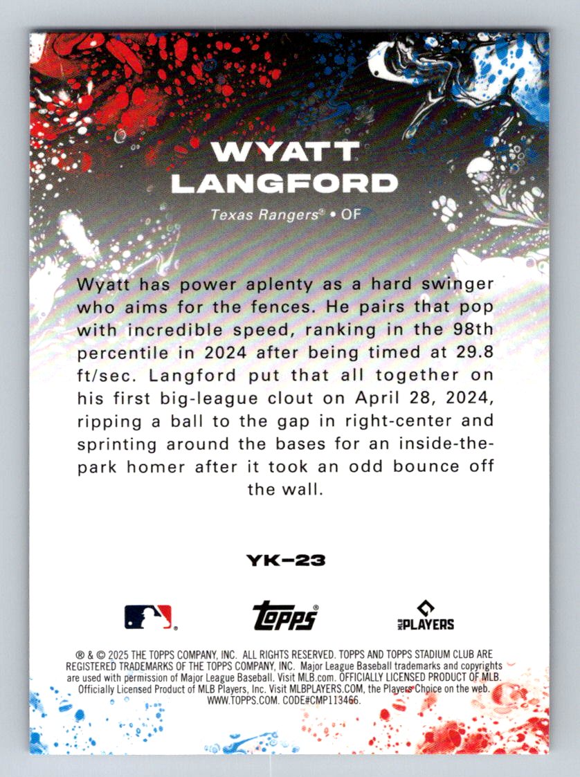 2025 Stadium Club #YK-23 Wyatt Langford Yours for the Taking