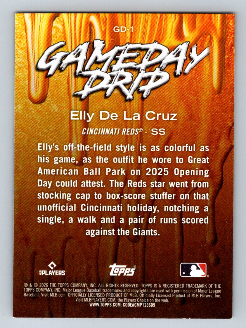 2026 Topps #GD-1 Elly De La Cruz Gameday Drip
