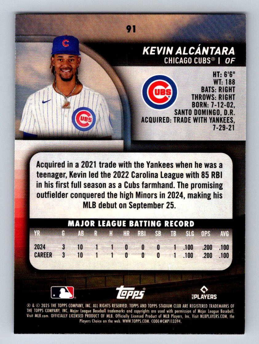 2025 Stadium Club #91 Kevin Alcántara