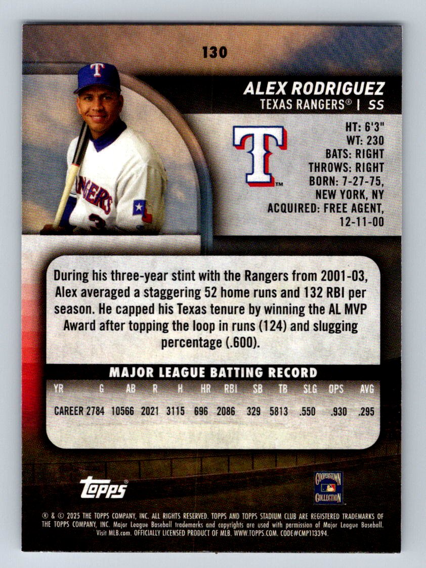 2025 Stadium Club #130 Alex Rodriguez