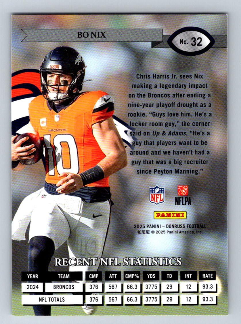 2025 Donruss #32 Bo Nix Retro 1995