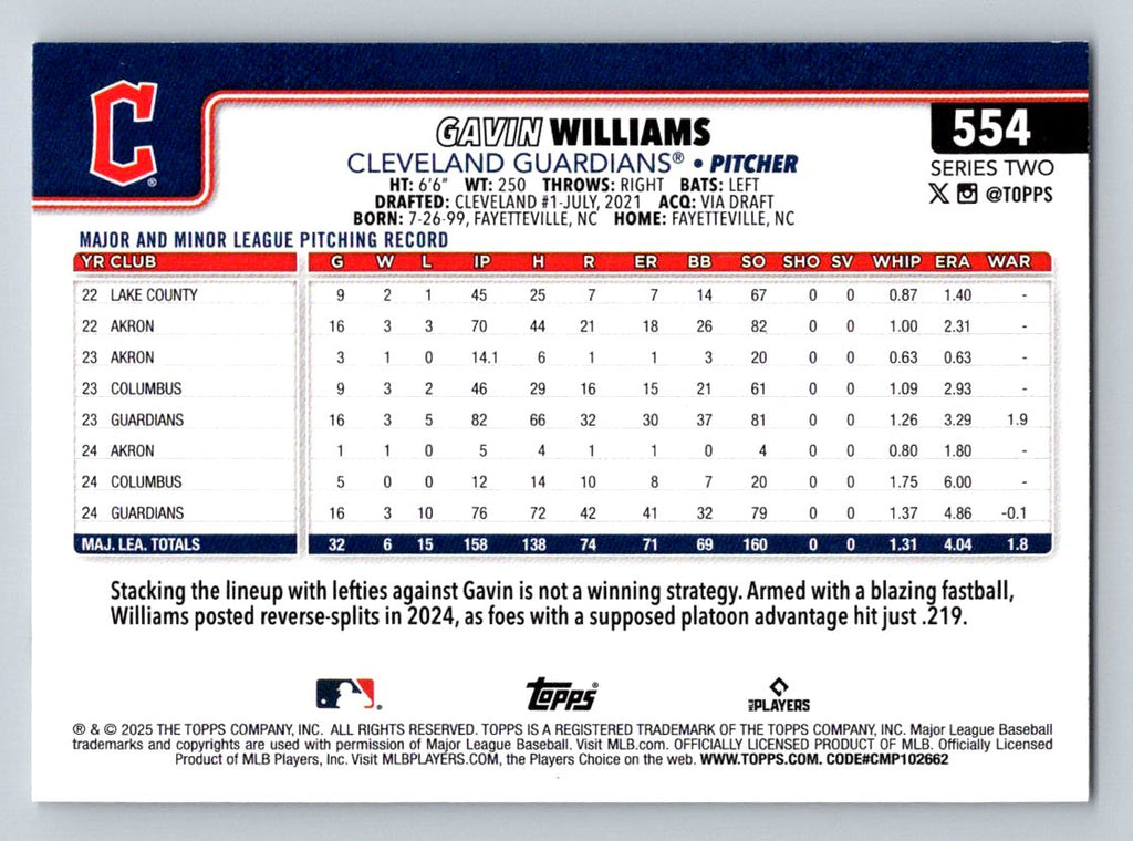 2025 Topps #554 Gavin Williams