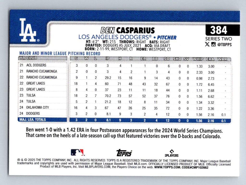 2025 Topps #384 Ben Casparius