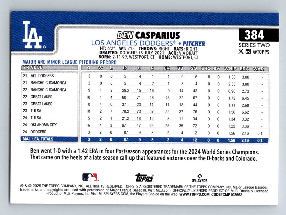 2025 Topps #384 Ben Casparius