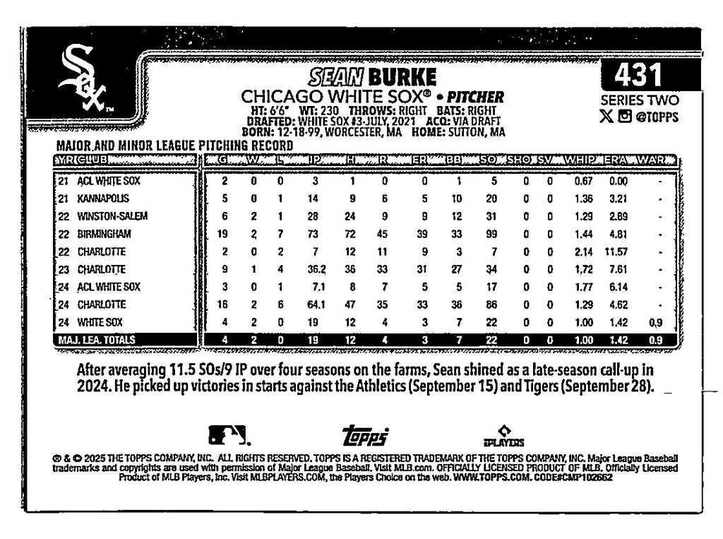 2025 Topps #431 Sean Burke
