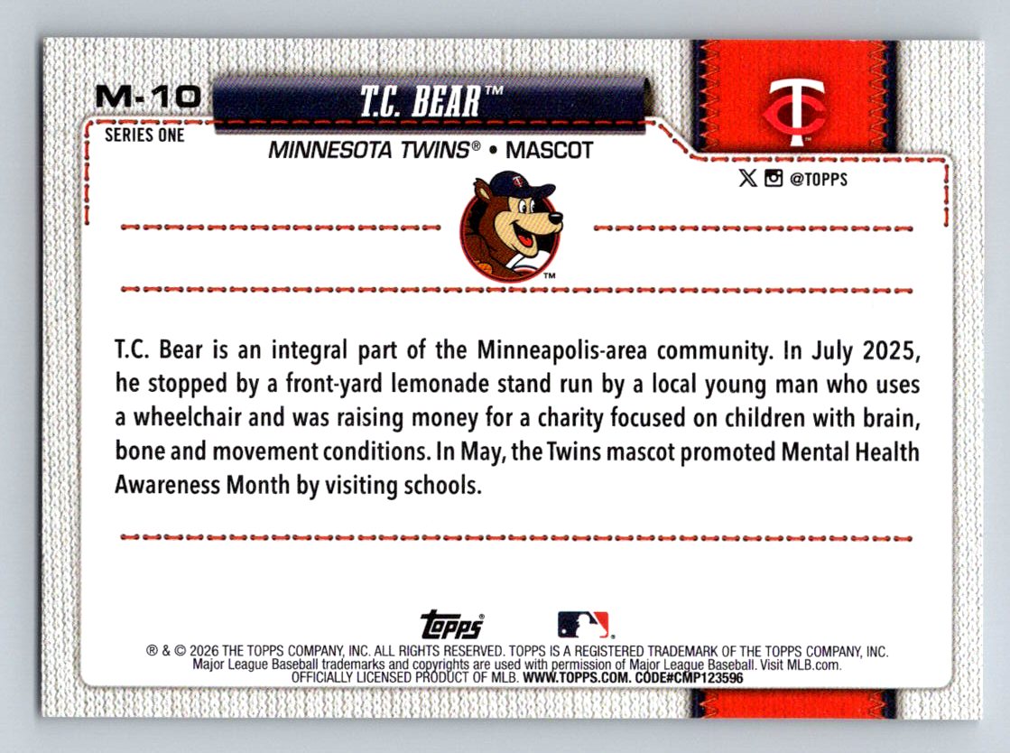 2026 Topps #M-10 T.C. Bear Mascots