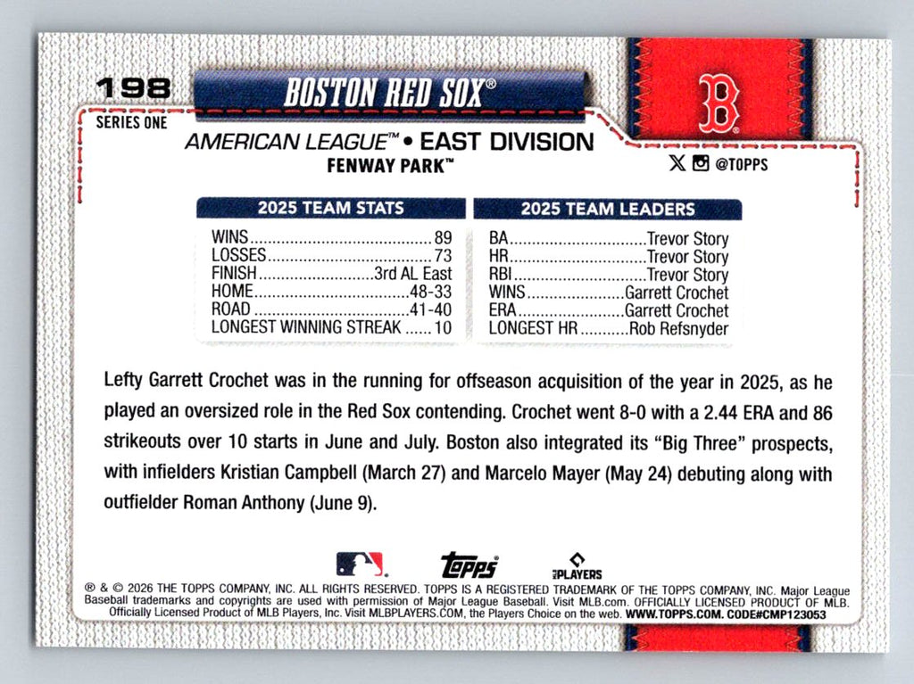 2026 Topps #198 Boston Red Sox