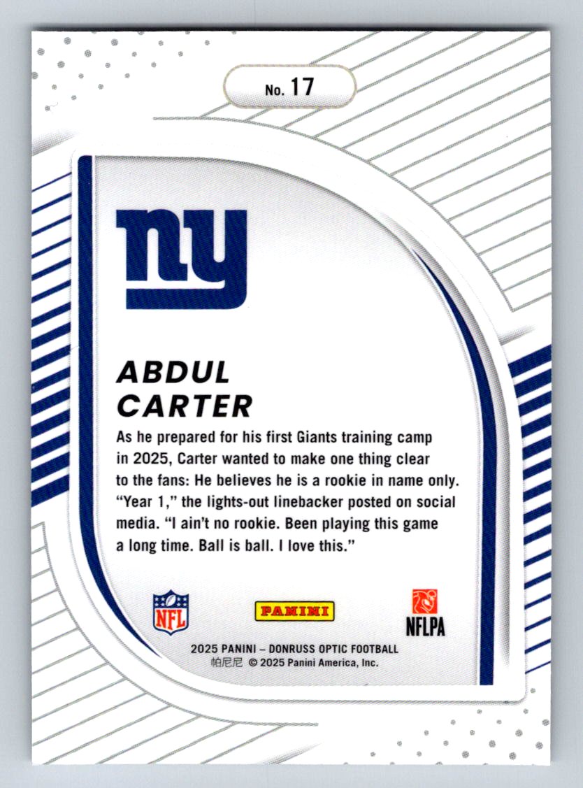 2025 Donruss Optic #17 Abdul Carter Hidden Potential