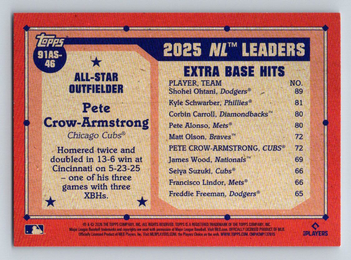 2026 Topps #91AS-46 Pete Crow-Armstrong 1991 Topps 35th Anniversary All-Stars