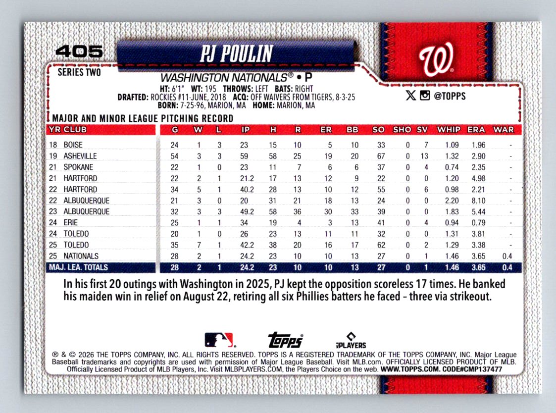 2026 Topps #405 PJ Poulin