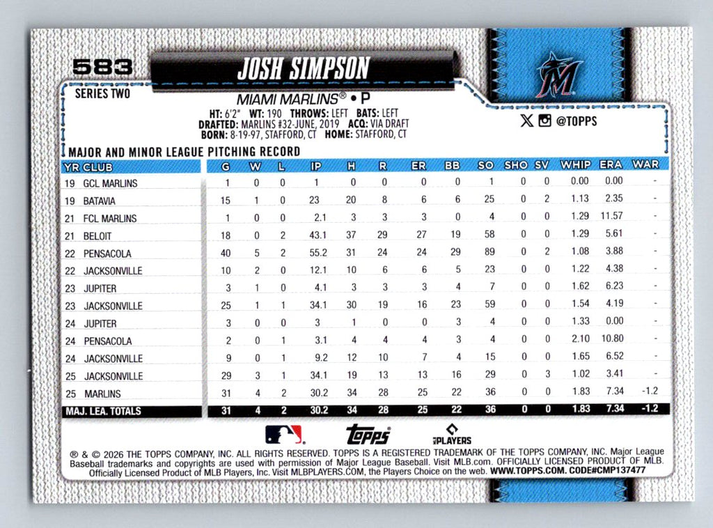 2026 Topps #583 Josh Simpson