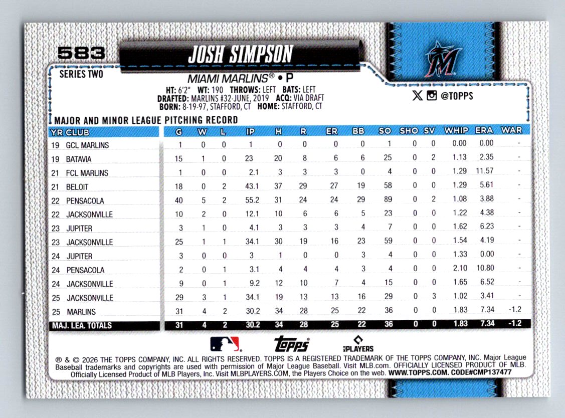 2026 Topps #583 Josh Simpson
