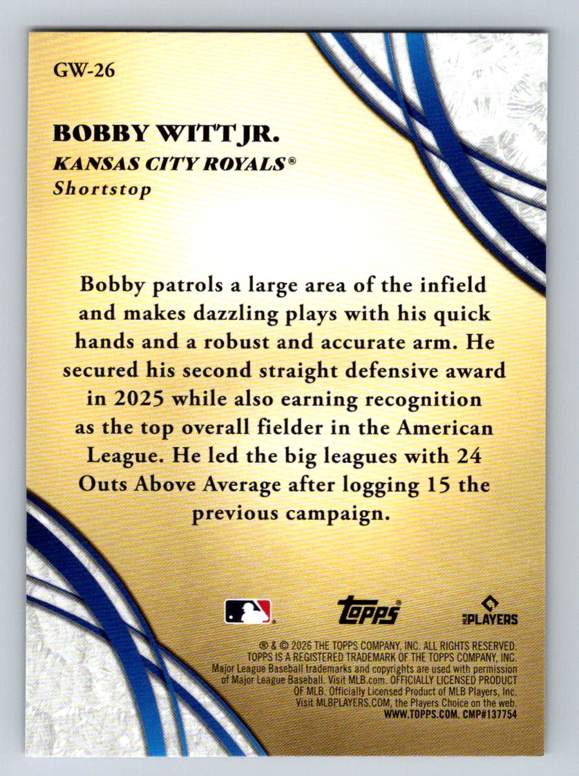 2026 Topps #GW-26 Bobby Witt Jr. Glove Work