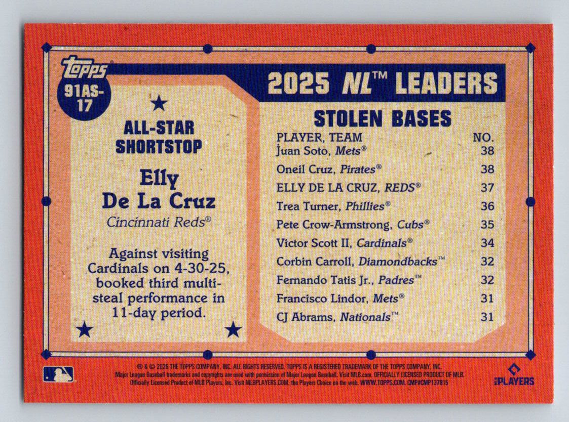 2026 Topps #91AS-17 Elly De La Cruz 1991 Topps 35th Anniversary All-Stars
