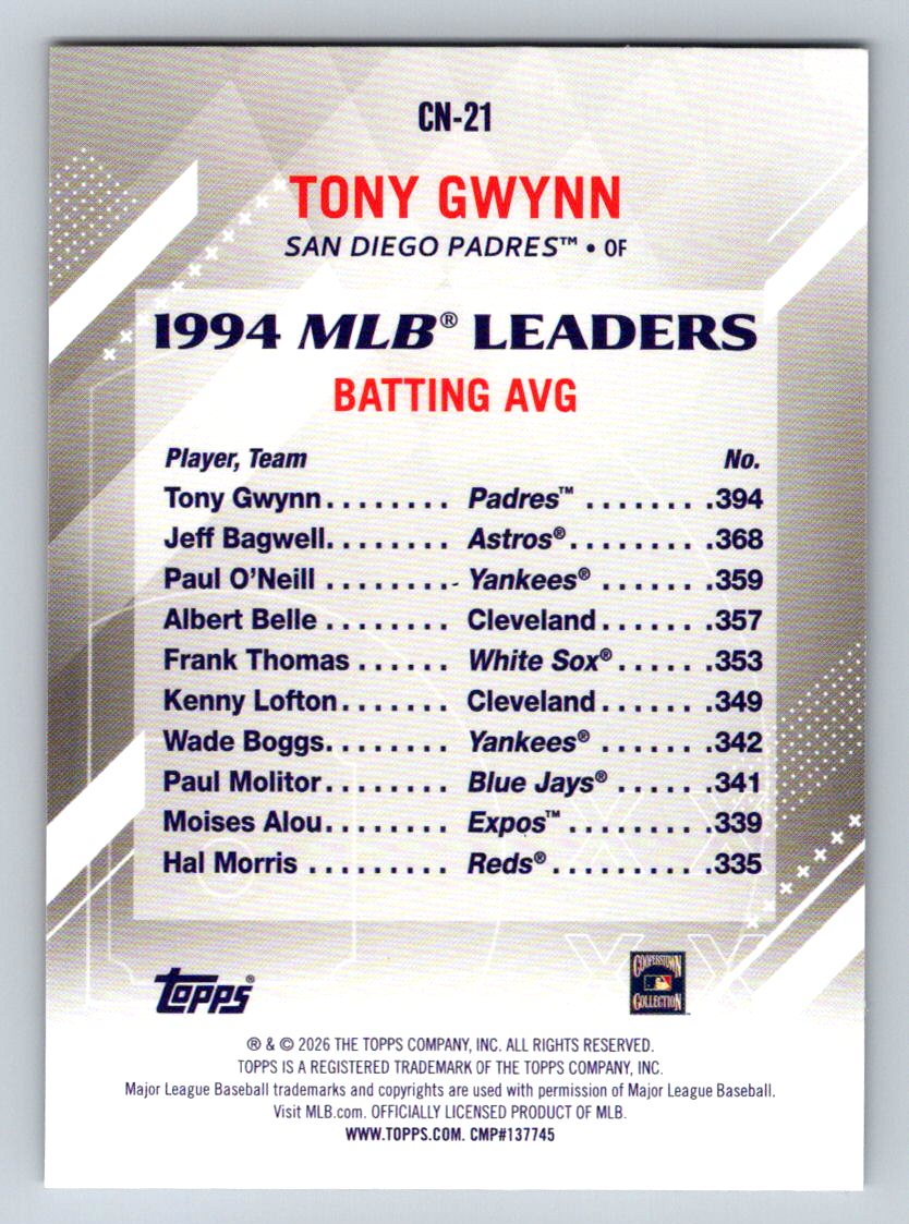 2026 Topps #CN-21 Tony Gwynn Crooked Numbers