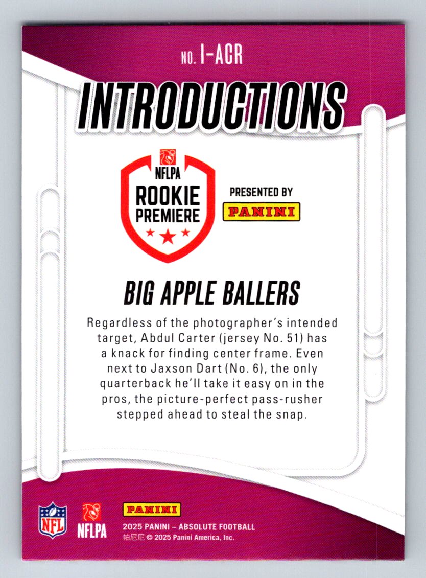 2025 Panini Absolute #I-ACR Big Apple Ballers Introductions