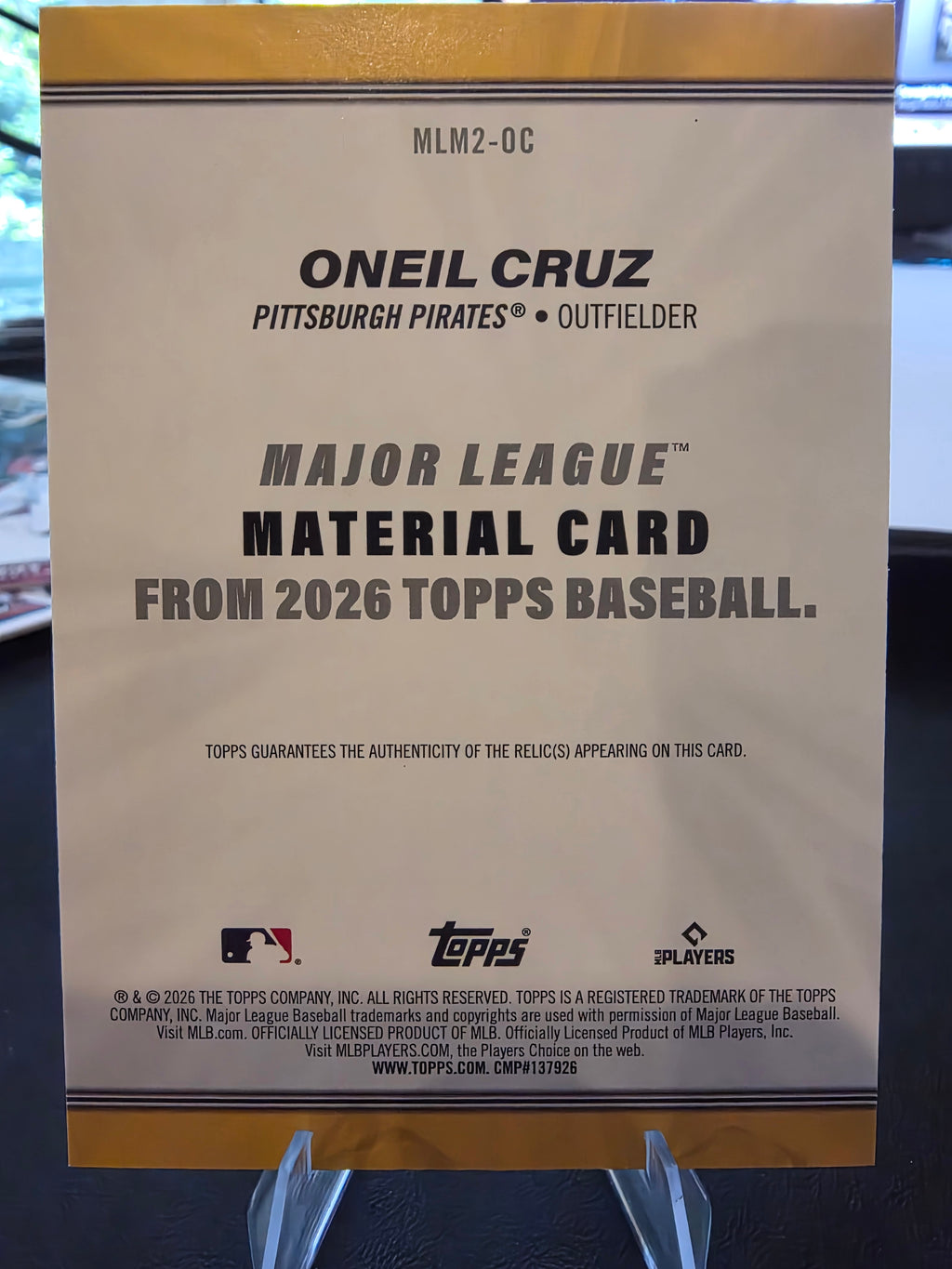 2026 Topps #MLM2-OC Oneil Cruz Major League Materials Relics (Series Two)