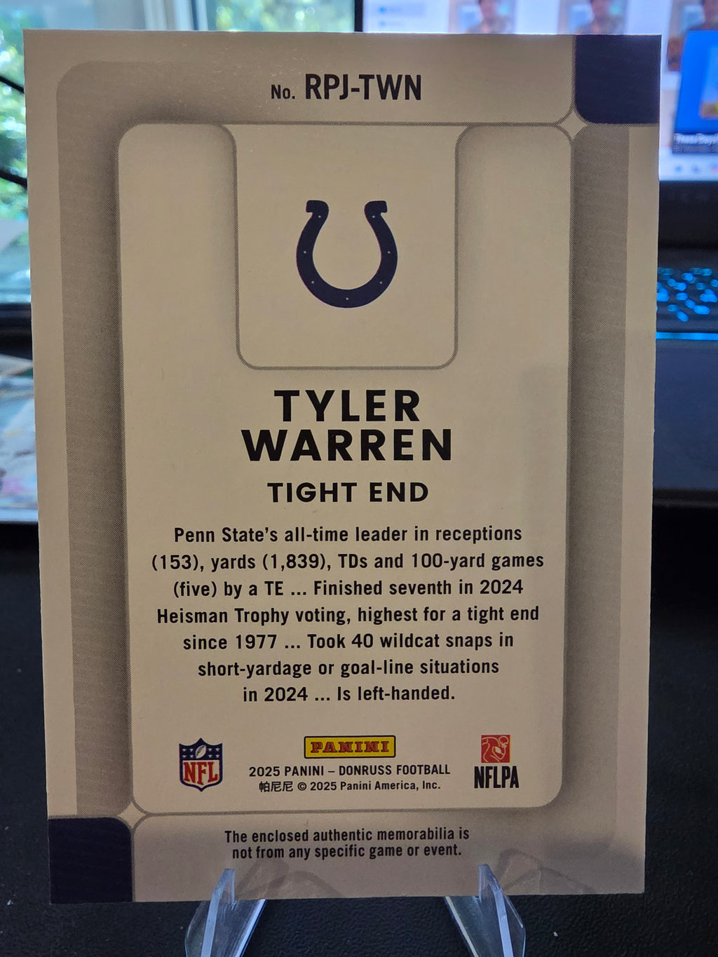 2025 Donruss #RPJ-TWN Tyler Warren Rookie Phenom Jerseys