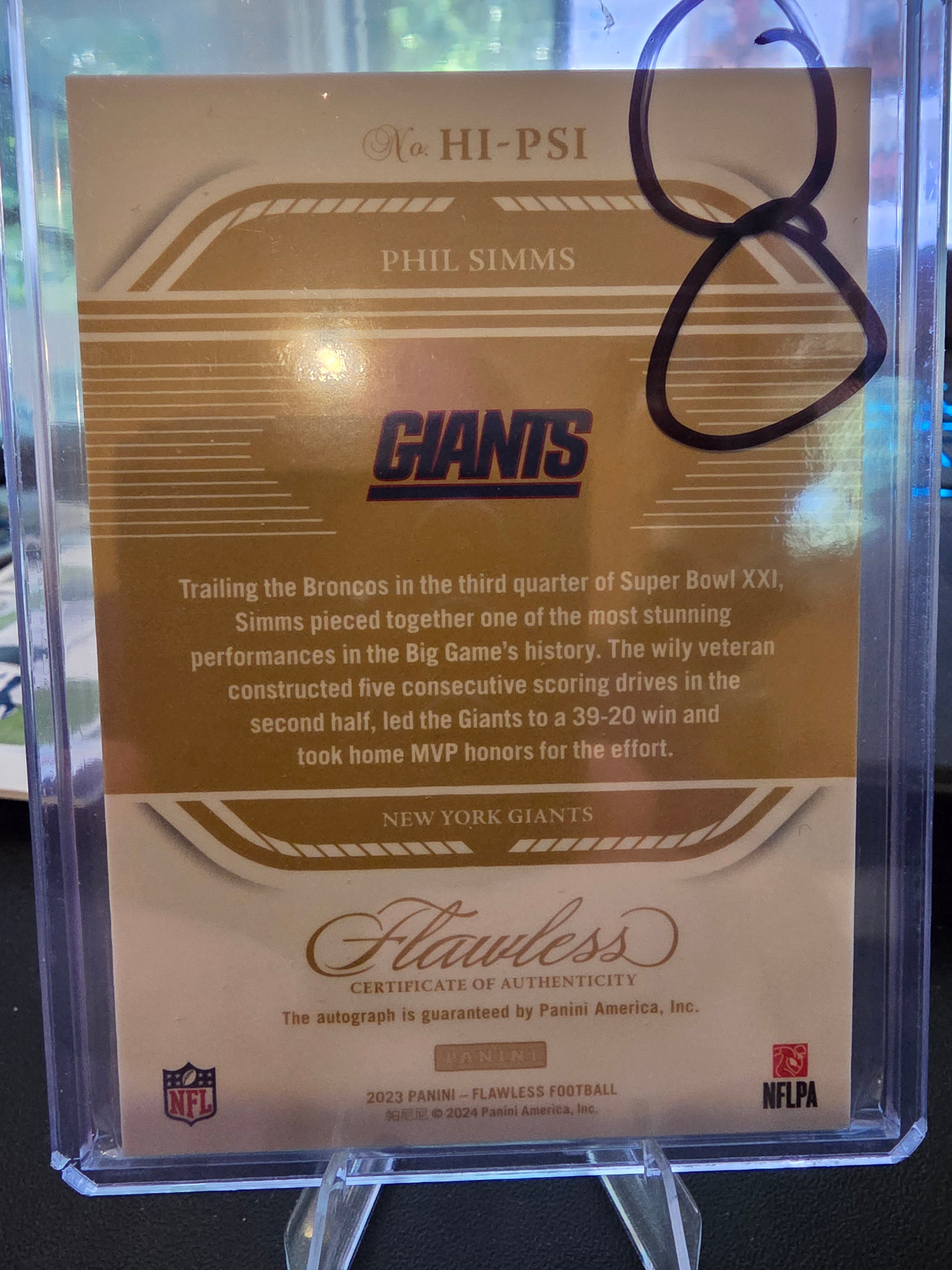 2023 Panini Flawless #HI-PSI Phil Simms Honored Ink #/25