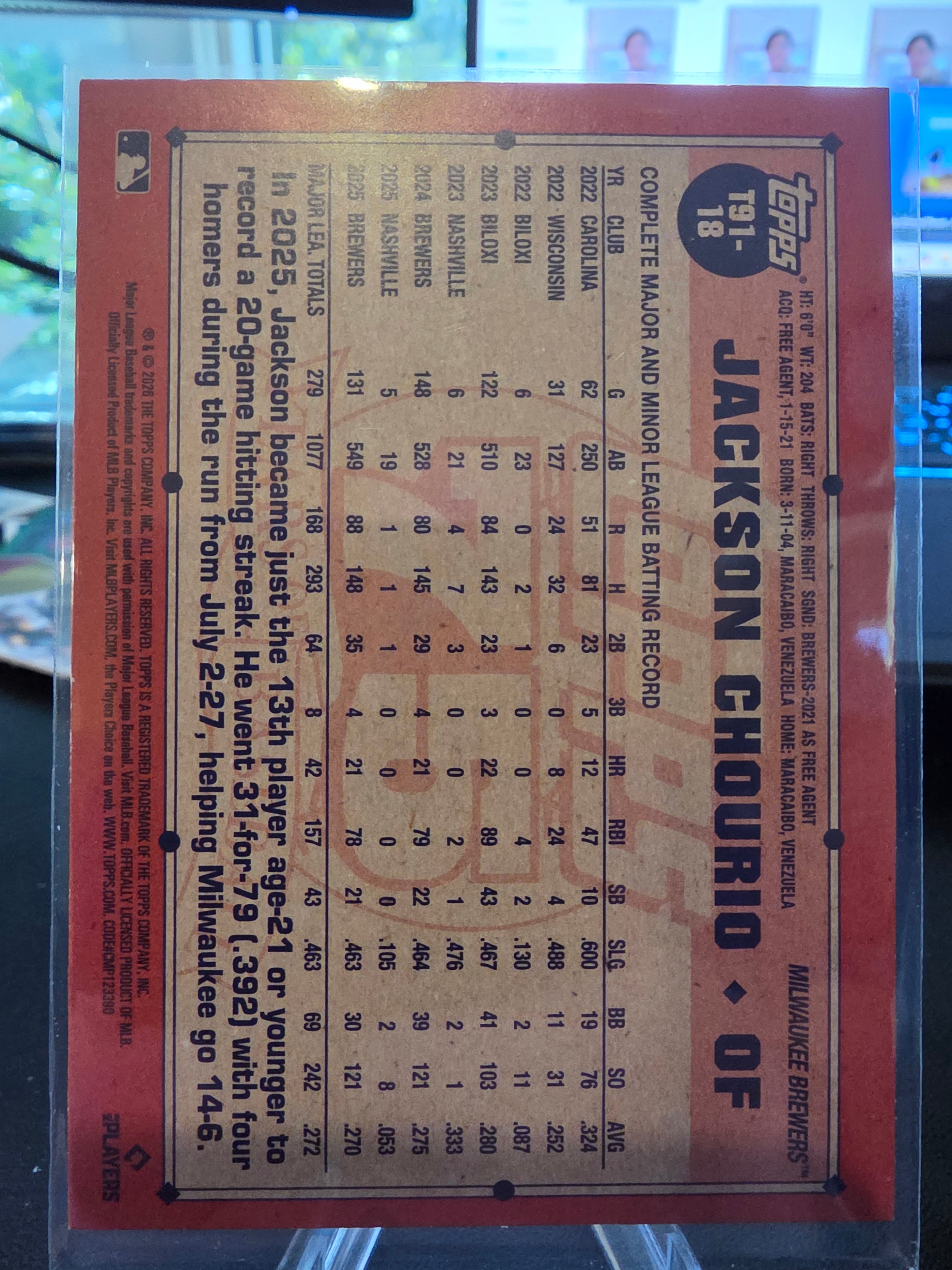 2026 Topps #T91-18 Jackson Chourio 1991 35th Anniversary Crackle Foil